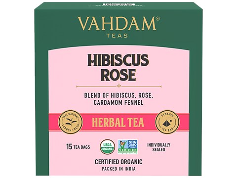 Vahdam Organic Hibiscus Rose Herbal Tea - Nourishing, Hydrating, Calming & Fragrant Rose, 30 g