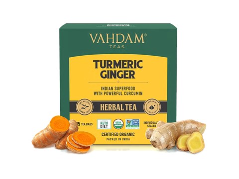 Vahdam Organic Turmeric Ginger Herbal Tea Bags - Unique Flavour, 30 g