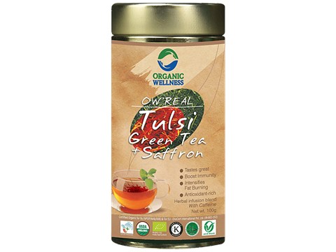 Organic Wellness Tulsi Green Tea & Saffron - Relieves Stress, Antioxidant Rich, 100 g
