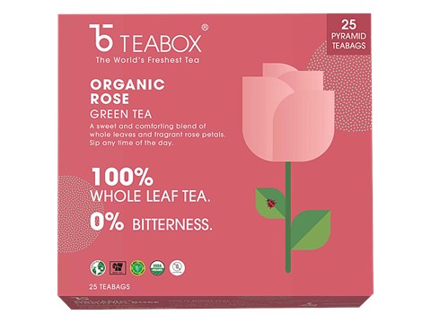Teabox Rose Green Tea Bags - Whole Leaf & Natural Flower Petals, Antioxidants Rich, For Glowing Skin, 54 g