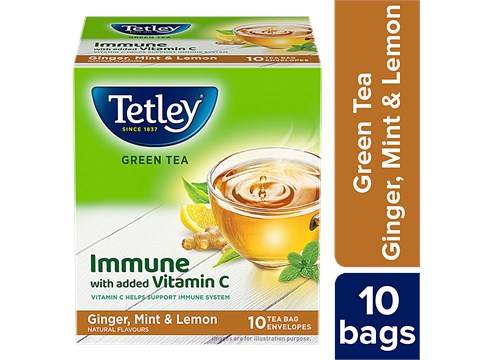 Tetley Green Tea Immune, With Added Vitamin C, Ginger, Mint & Lemon, 14 g