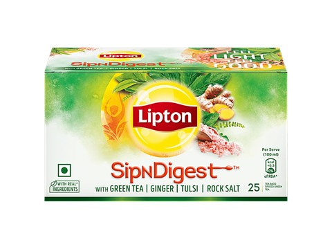 Lipton SipNDigest - With Green Tea, Ginger, Tulsi & Rock Salt, Spiced Green Tea Bags, 25 pcs