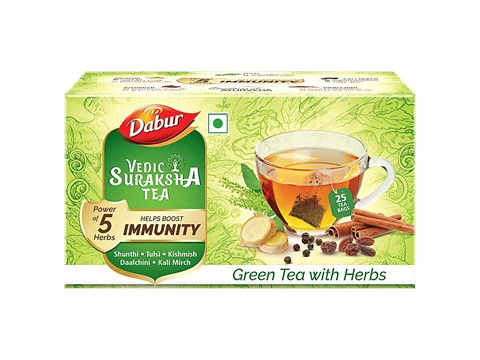 Dabur Vedic Suraksha Green Tea - Immunity Booster, Goodness Of 5 Ayurvedic Herbs, 37.5 g