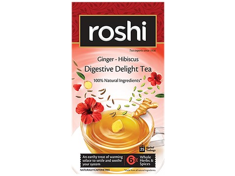 Roshi Digestive Herbal Tea - Digestive Delight With Ginger, Hibiscus, Saunf & Ajwain, 57.5 g