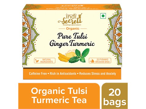 indiSecrets Pure Tulsi Ginger Turmeric Tea, 36 g