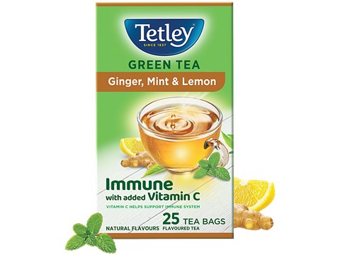 Tetley Green Tea, Ginger Mint & Lemon Flavoured, 35 g