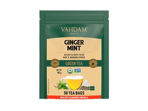 Vahdam Ginger Mint Herbal Green Tea - Cleans The System, Improves Digestion, 2 g