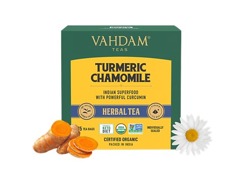 Vahdam Organic Turmeric Chamomile Tea Bags - Calming Tea, 30 g