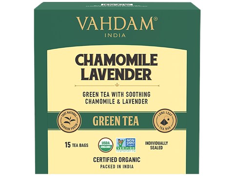 Vahdam Chamomile Lavender Green Tea Bags - Calming Tea For Sleep, 30 g