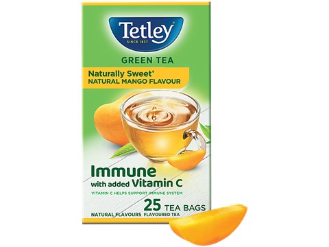 Tetley Natural Mango Flavour Green Tea Immune With Added Vitamin C, 37.5 g
