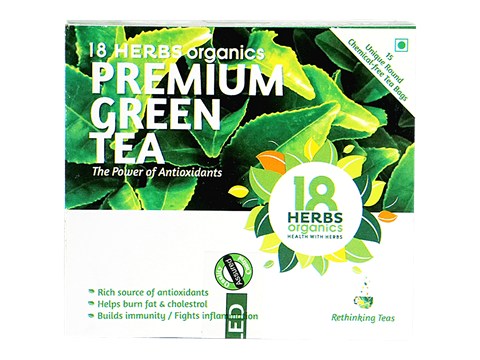 18 Herbs Organics Premium Green Tea - Helps Lower Cholesterol, 18.75 g