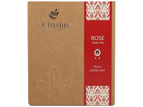 Octavius Rose Loose Leaf Green Tea - Exotic Blend, Refreshing, Boosts Immunity, 100 g