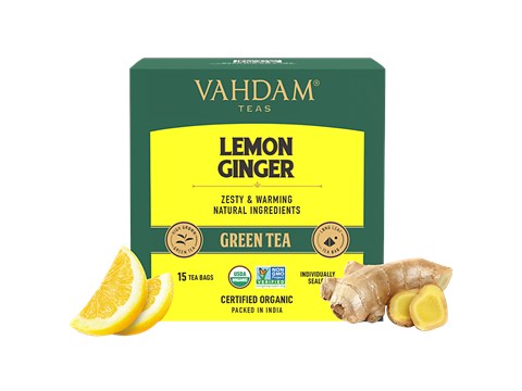 Vahdam Lemon Ginger Green Tea Bags - Vitamin C, 30 g