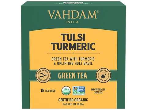 Vahdam Organic Tulsi & Turmeric Green Tea Bags - Immunity Booster, 30 g