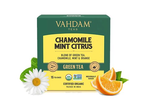 Vahdam Organic Green Tea - Chamomile Mint Citrus, 30 g