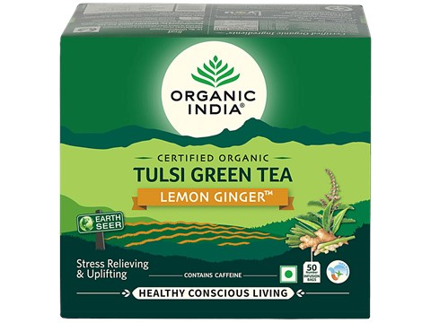 Organic India Tulsi Green Tea - Lemon Ginger, 90 g