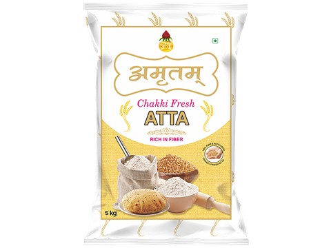 AMRITAM Chakki Atta - Fresh, Rich In Fibre, For Making Bread, Baking, 5 kg