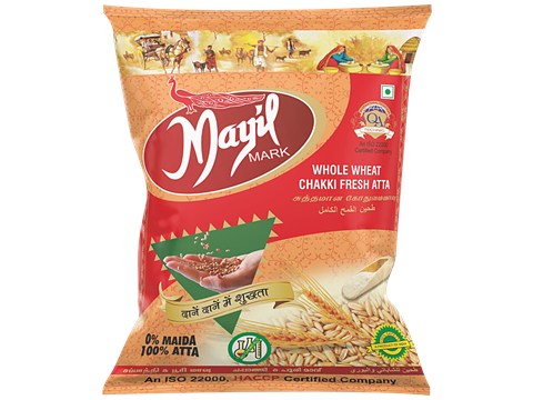 Mayil Mark Whole Wheat Chakki Fresh Atta - No Maida, Pure, 1 kg