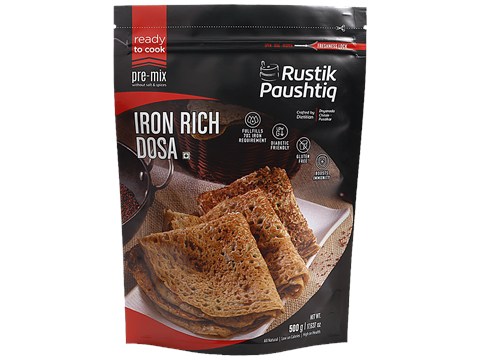 Rustik Paushtiq Iron Rich Dosa Premix - Ready To Cook, Low In Calories & High On Health, All Natural, 500 g