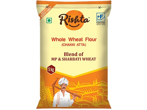 Rishta Whole Wheat Flour/Chakki Atta - Rich In Fibre & Iron, Promotes Healthy Growth, 5 kg